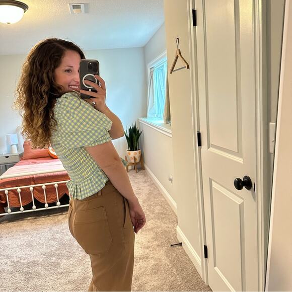 Tuckernuck English Factory Blue Yellow Cotton Plaid Smocked Blouse Top Small - Picture 4 of 8